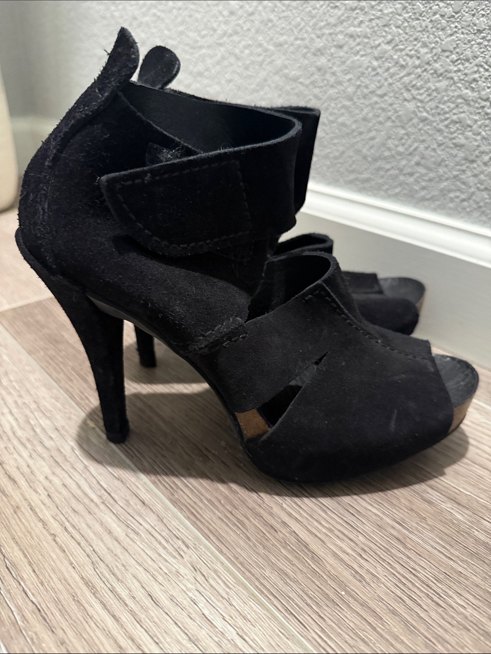 Pedro Garcia Black Suede Open-Toe Ankle Strap Heels